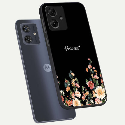  Floral Design Personalized Custom Name phone case For Moto G54 showing premium glass back cover with detailed artwork