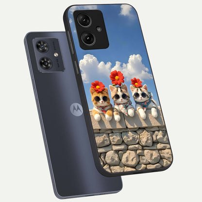  Floral Kitty Squad phone case For Moto G54 showing premium glass back cover with detailed artwork