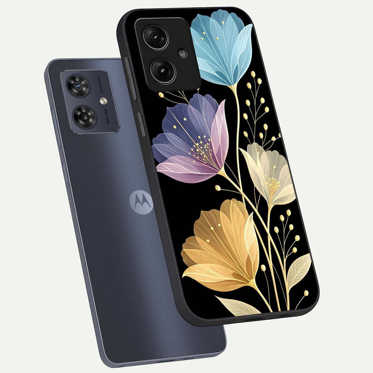  Flower Bloom Glow phone case For Moto G54 showing premium glass back cover with detailed artwork