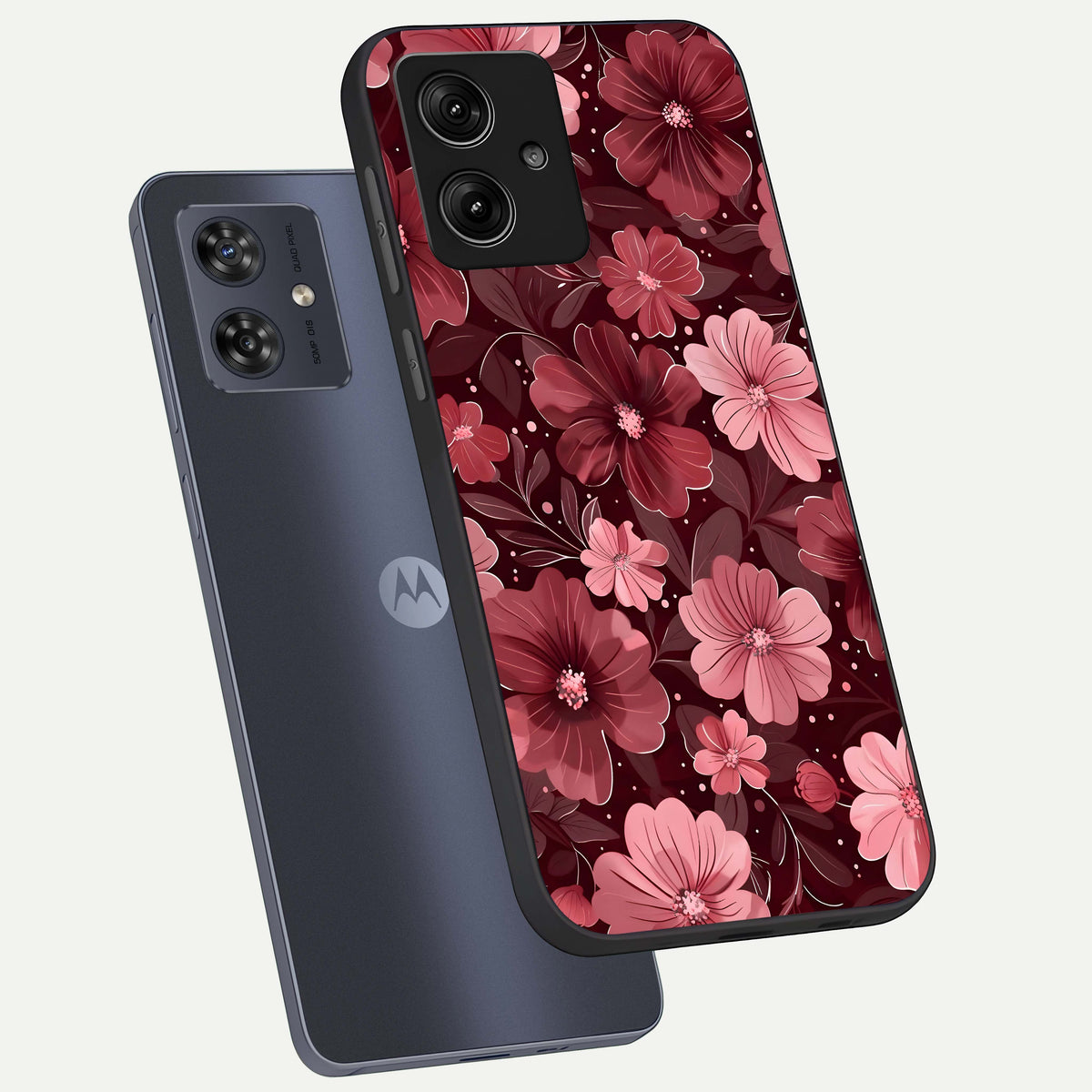  Flower Blush Bloom phone case For Moto G54 showing premium glass back cover with detailed artwork