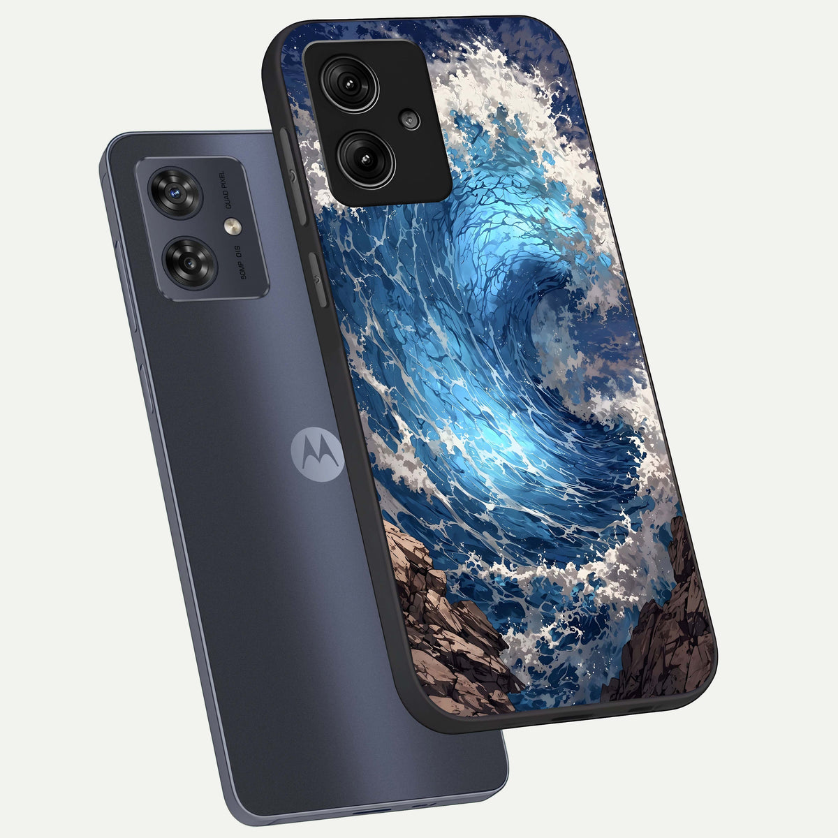  Giant Ocean Wave phone case For Moto G54 showing premium glass back cover with detailed artwork