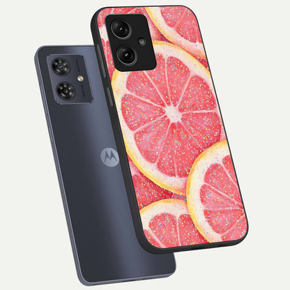  Glitter Grapefruit phone case For Moto G54 showing premium glass back cover with detailed artwork