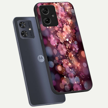  Glowing Petal Bliss phone case For Moto G54 showing premium glass back cover with detailed artwork