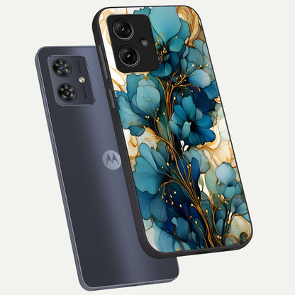  Golden Bloom Symphony phone case For Moto G54 showing premium glass back cover with detailed artwork