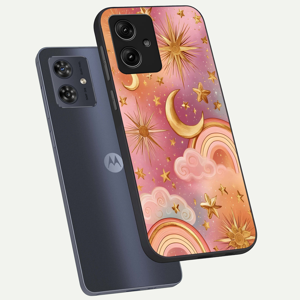  Golden Celestial Dreams phone case For Moto G54 showing premium glass back cover with detailed artwork