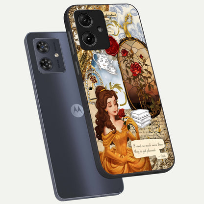  Golden Dream Belle phone case For Moto G54 showing premium glass back cover with detailed artwork