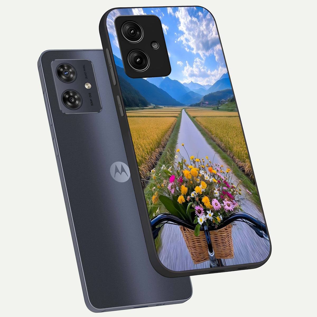  Golden Field Journey phone case For Moto G54 showing premium glass back cover with detailed artwork