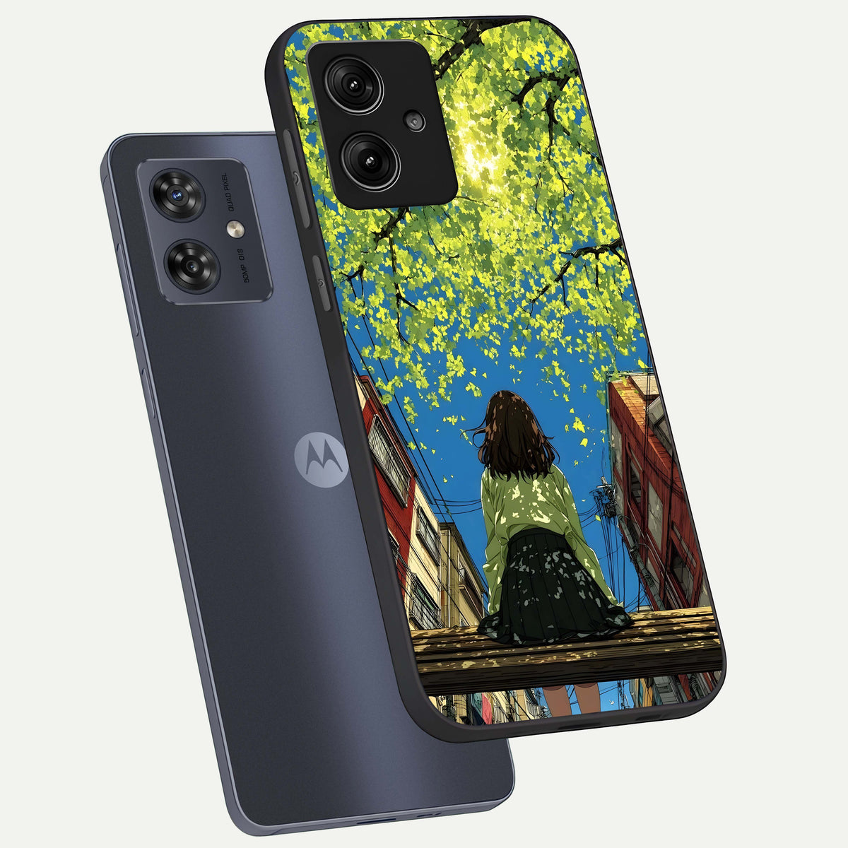  Golden Leaves Glow phone case For Moto G54 showing premium glass back cover with detailed artwork
