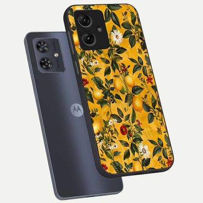  Golden Lemon Field phone case For Moto G54 showing premium glass back cover with detailed artwork