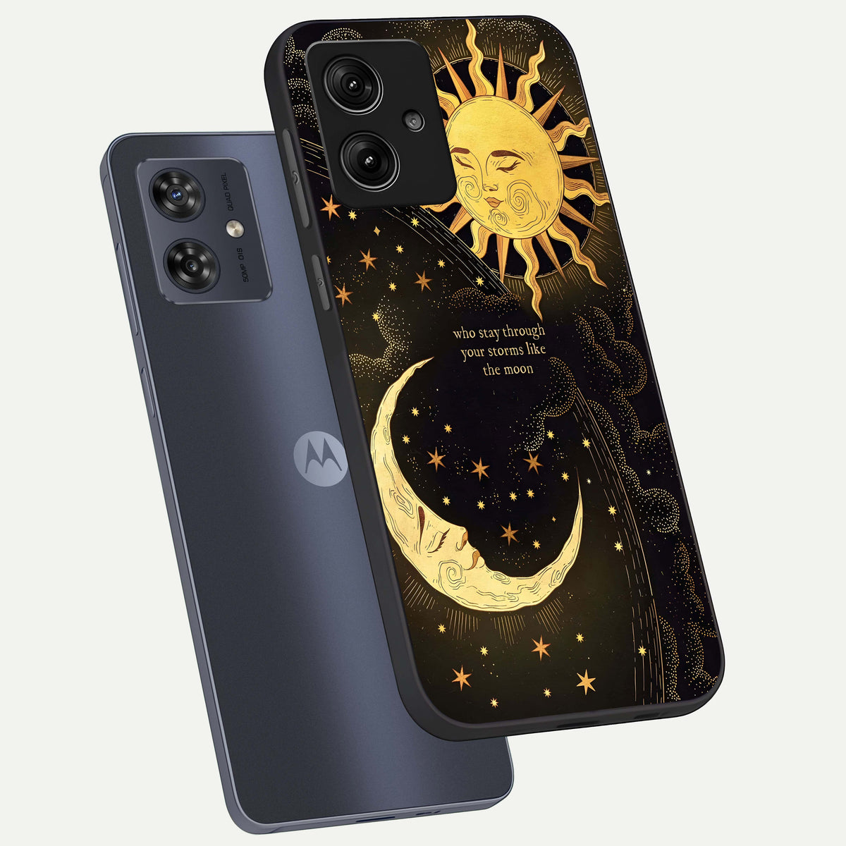  Golden Lunar Love phone case For Moto G54 showing premium glass back cover with detailed artwork