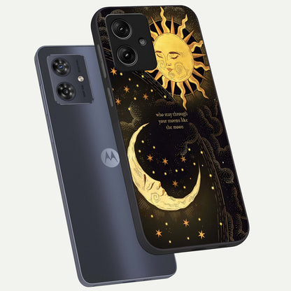  Golden Lunar Love phone case For Moto G54 showing premium glass back cover with detailed artwork