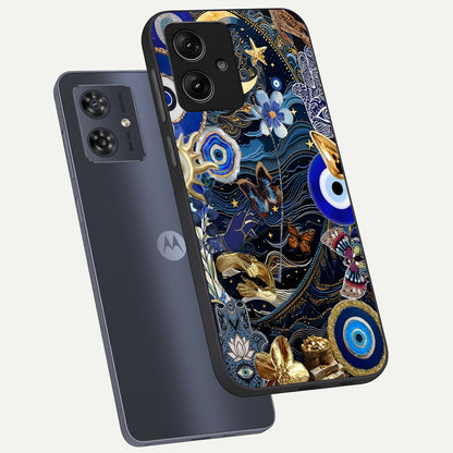  Golden Moon Magic phone case For Moto G54 showing premium glass back cover with detailed artwork