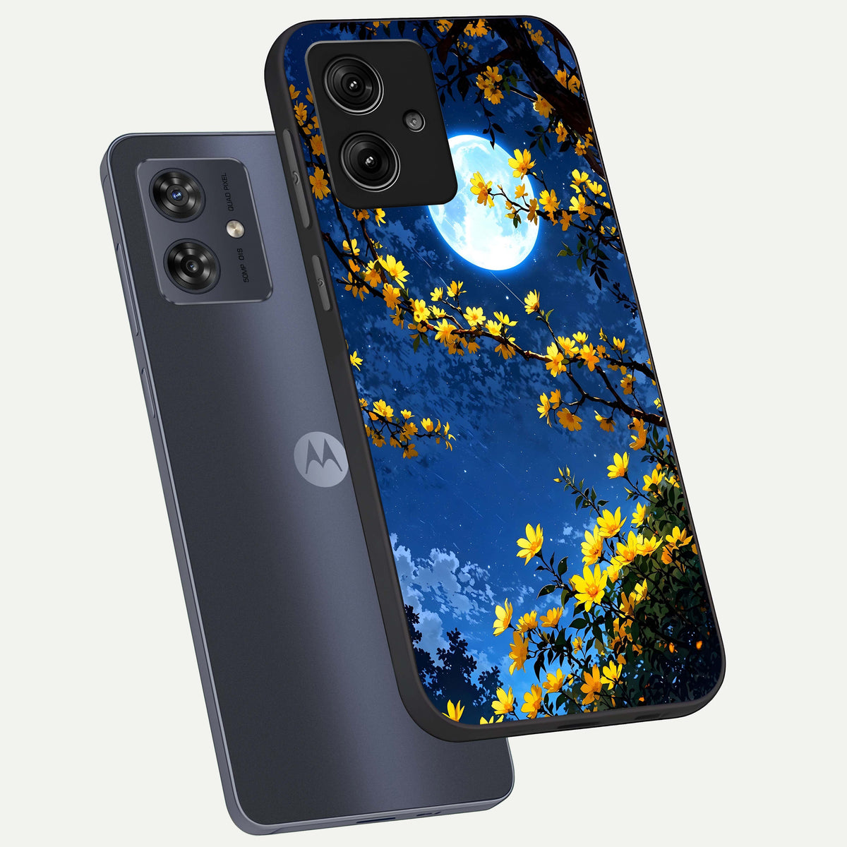  Golden Night Glow phone case For Moto G54 showing premium glass back cover with detailed artwork