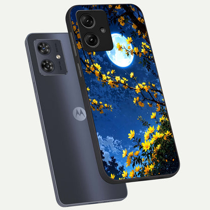  Golden Night Glow phone case For Moto G54 showing premium glass back cover with detailed artwork