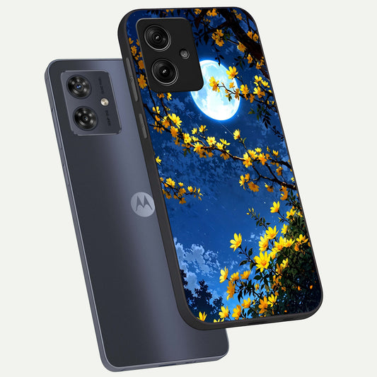  Golden Night Glow phone case For Moto G54 showing premium glass back cover with detailed artwork