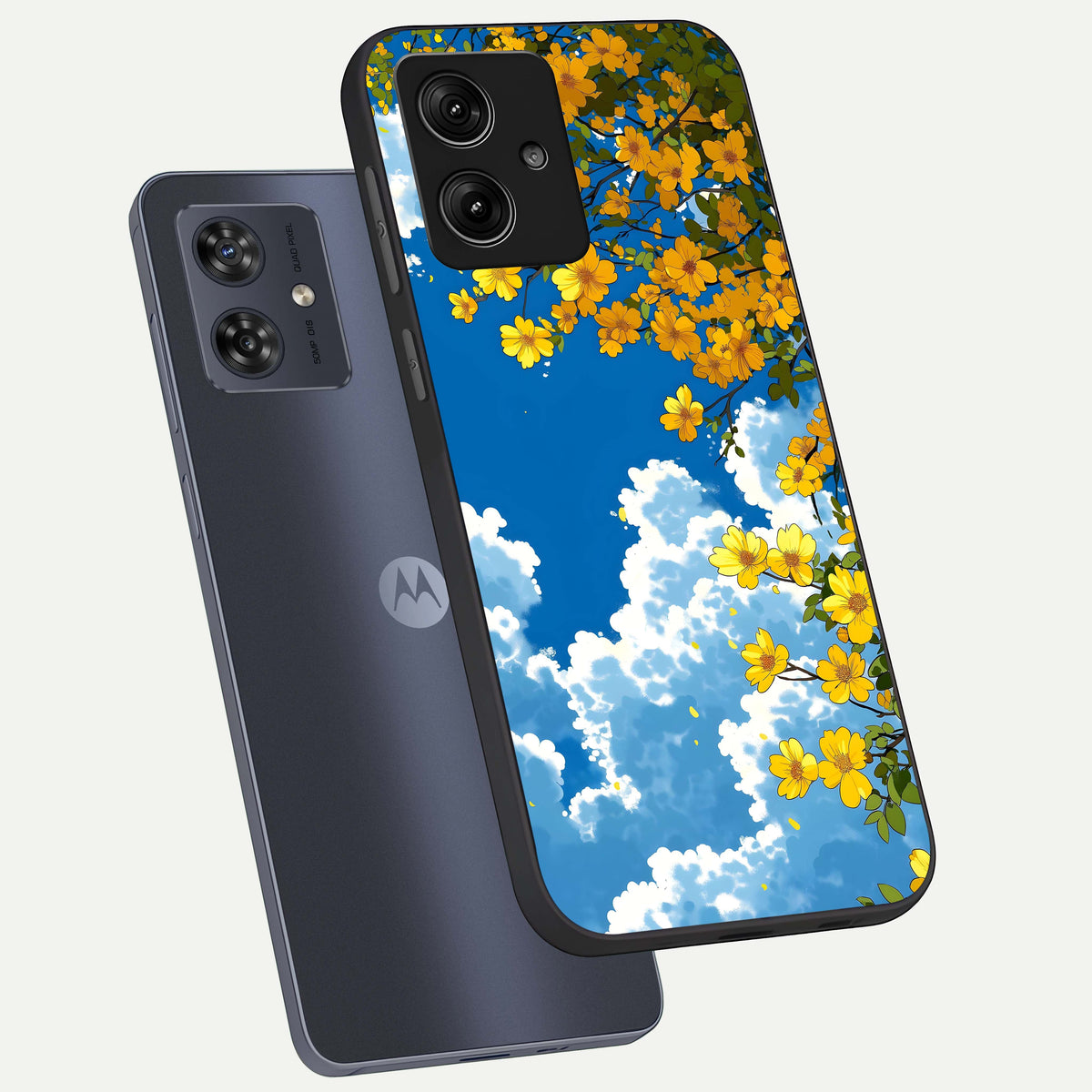  Golden Petal Sky phone case For Moto G54 showing premium glass back cover with detailed artwork