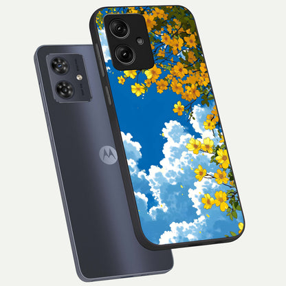  Golden Petal Sky phone case For Moto G54 showing premium glass back cover with detailed artwork