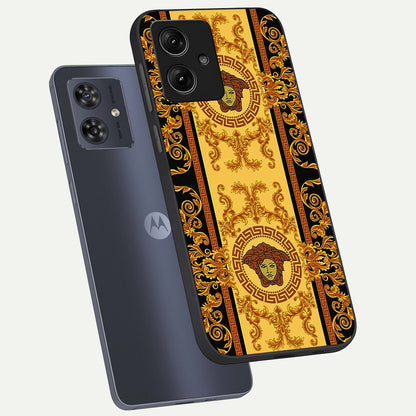  Golden Royal Heritage phone case For Moto G54 showing premium glass back cover with detailed artwork