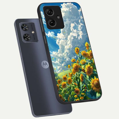  Golden Sun Glory phone case For Moto G54 showing premium glass back cover with detailed artwork