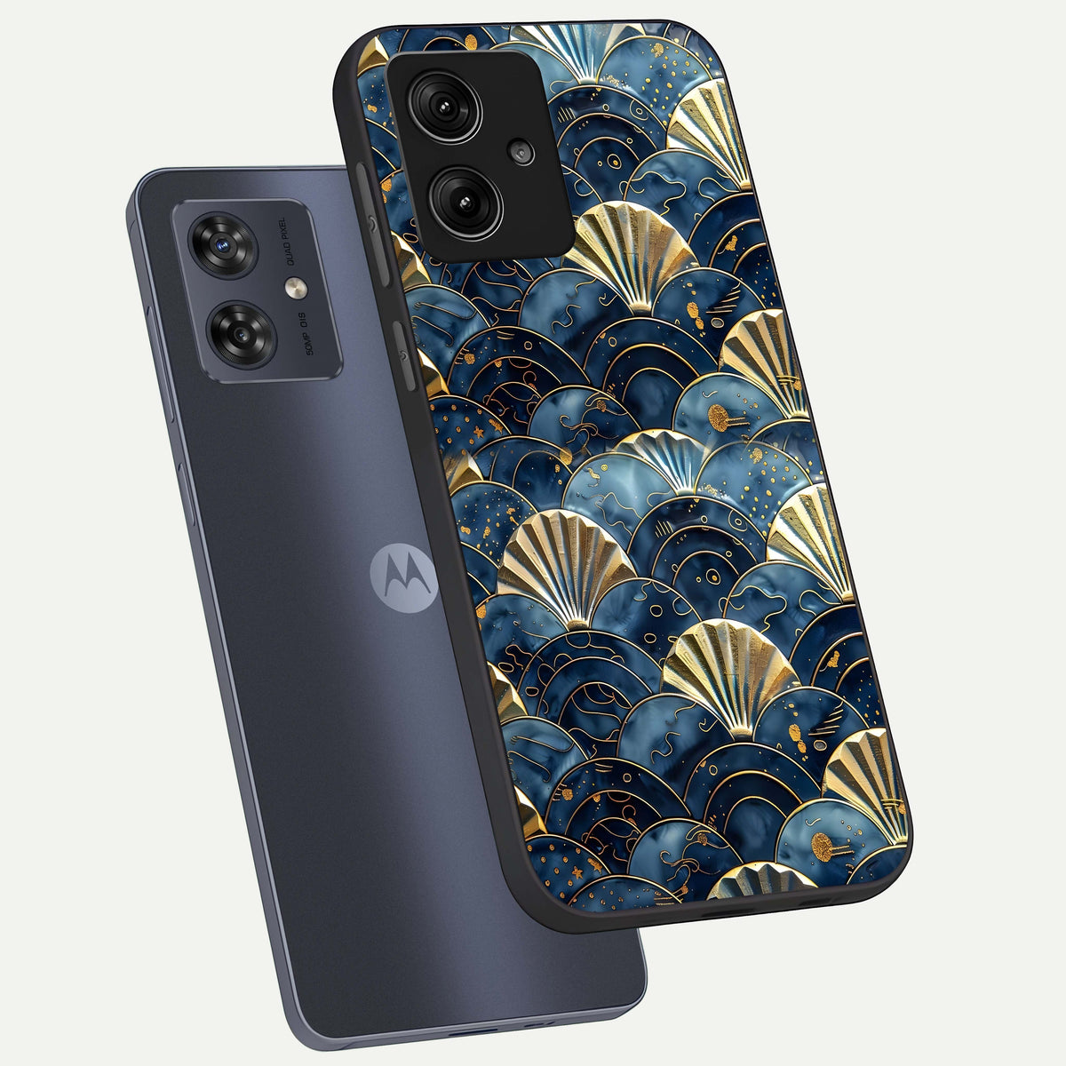  Golden Wave Luxe phone case For Moto G54 showing premium glass back cover with detailed artwork