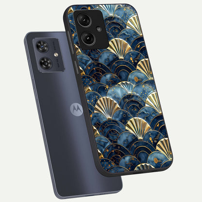  Golden Wave Luxe phone case For Moto G54 showing premium glass back cover with detailed artwork