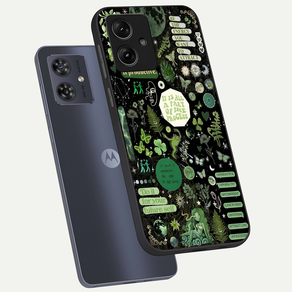  Green Mandala Pattern phone case For Moto G54 showing premium glass back cover with detailed artwork