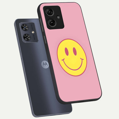  Happy Pink Mood phone case For Moto G54 showing premium glass back cover with detailed artwork