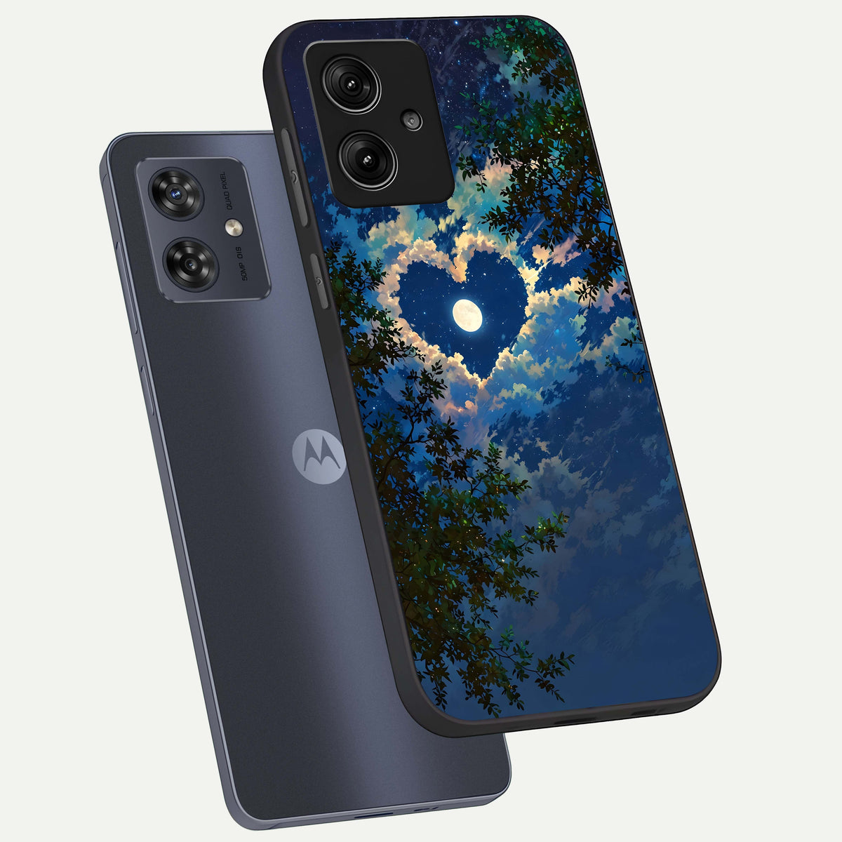  Heart With Moon Sky phone case For Moto G54 showing premium glass back cover with detailed artwork