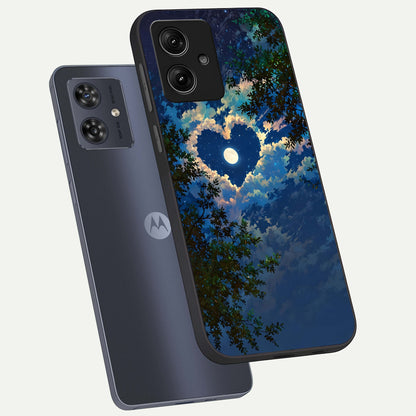  Heart With Moon Sky phone case For Moto G54 showing premium glass back cover with detailed artwork