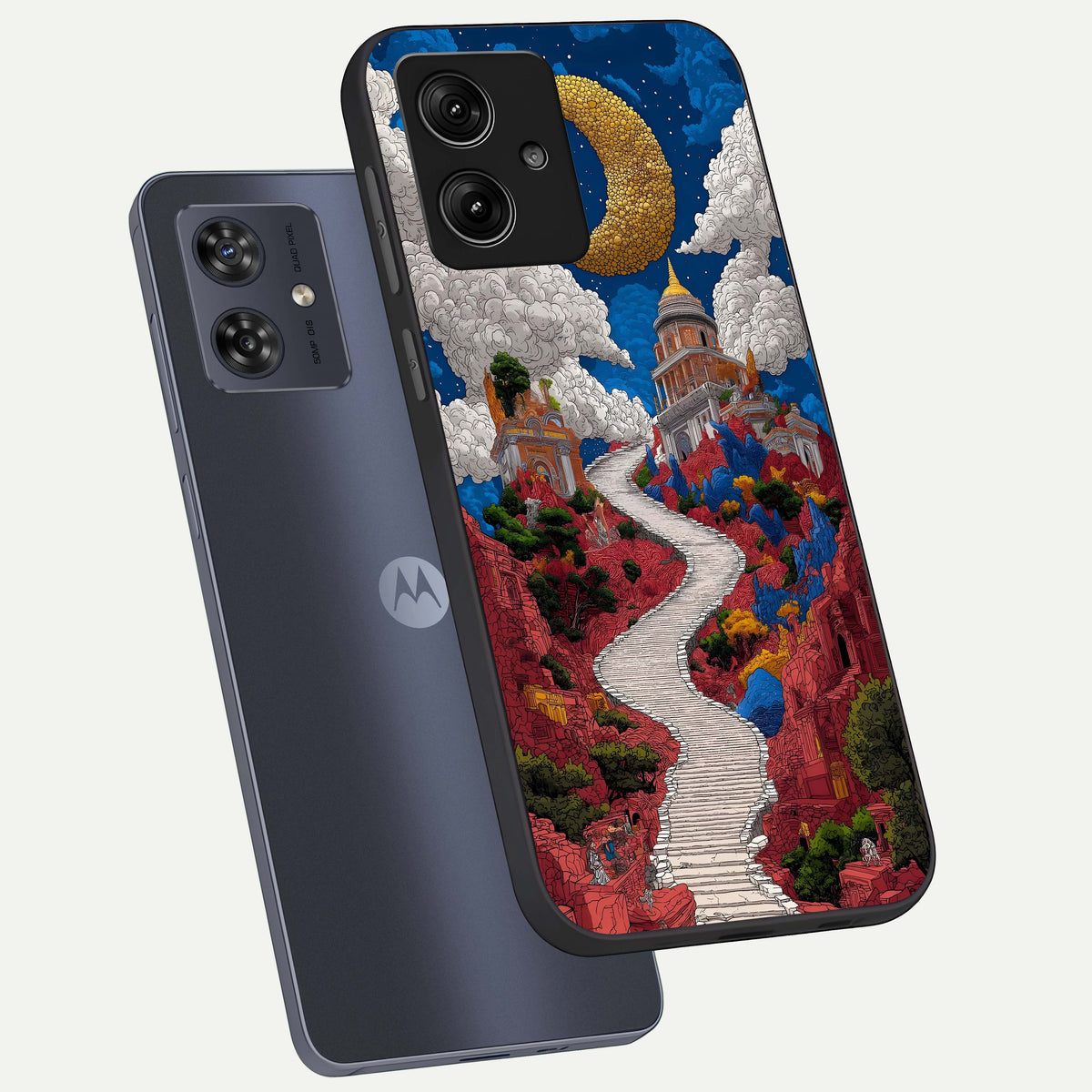  Heavenly Moon Path phone case For Moto G54 showing premium glass back cover with detailed artwork