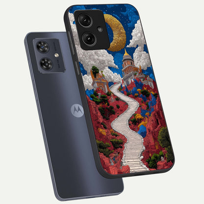  Heavenly Moon Path phone case For Moto G54 showing premium glass back cover with detailed artwork