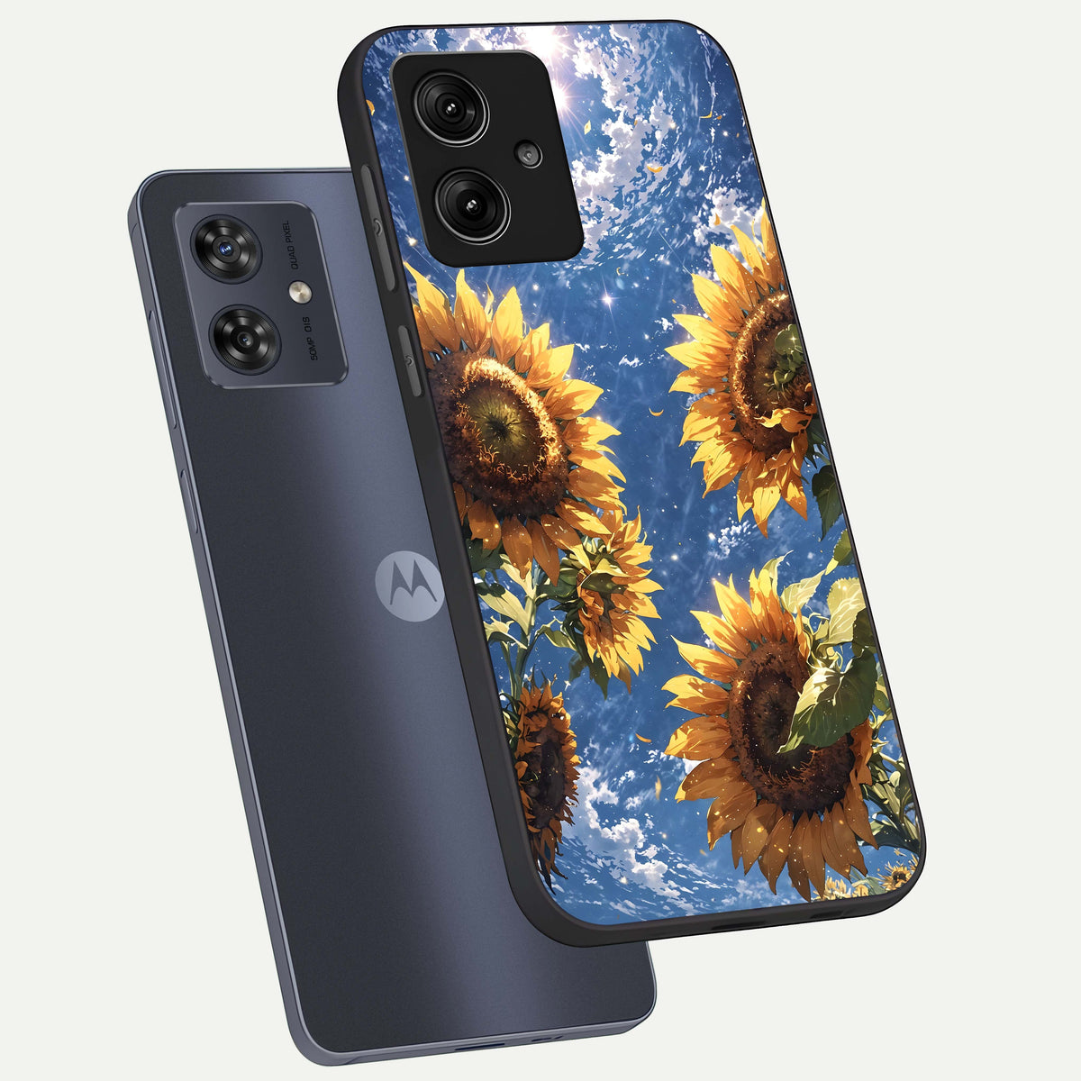  Heavenly Sunflower Rise phone case For Moto G54 showing premium glass back cover with detailed artwork