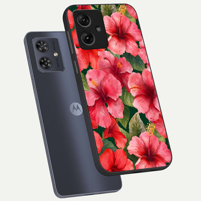  Hibiscus Pattern phone case For Moto G54 showing premium glass back cover with detailed artwork