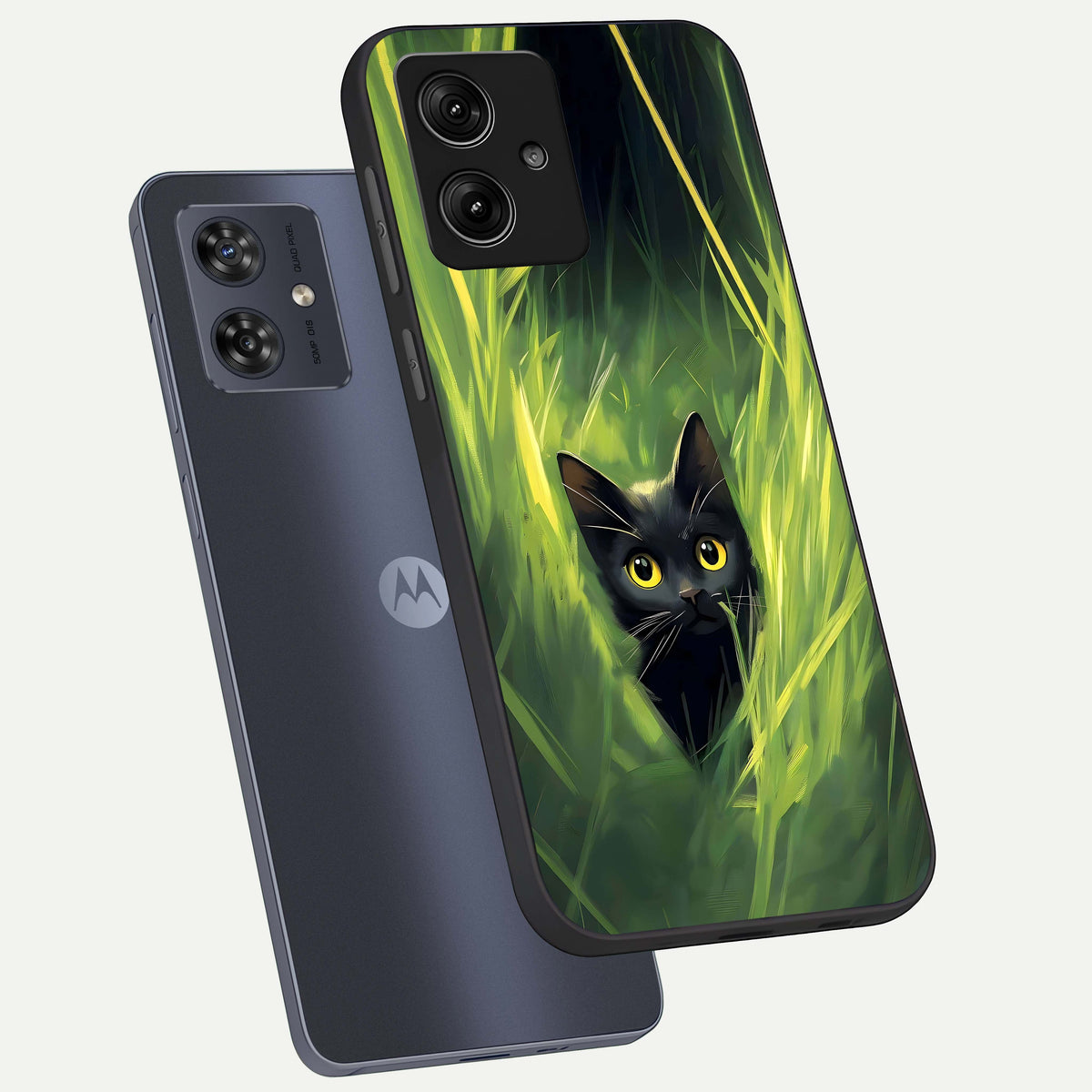  Hidden Cat Whisper phone case For Moto G54 showing premium glass back cover with detailed artwork