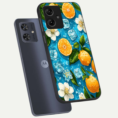  Ice Cube With Orange phone case For Moto G54 showing premium glass back cover with detailed artwork