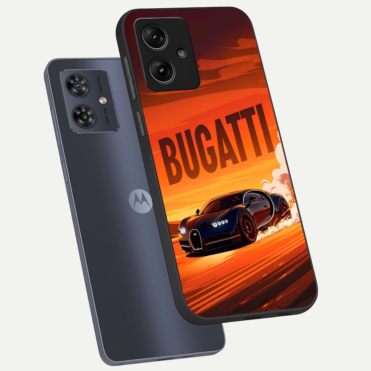  Inferno Bugatti Storm phone case For Moto G54 showing premium glass back cover with detailed artwork