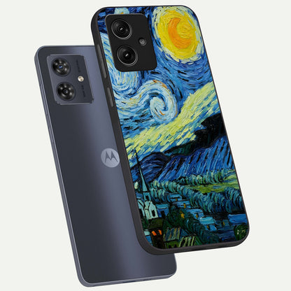  Inspired Van Gogh Art phone case For Moto G54 showing premium glass back cover with detailed artwork