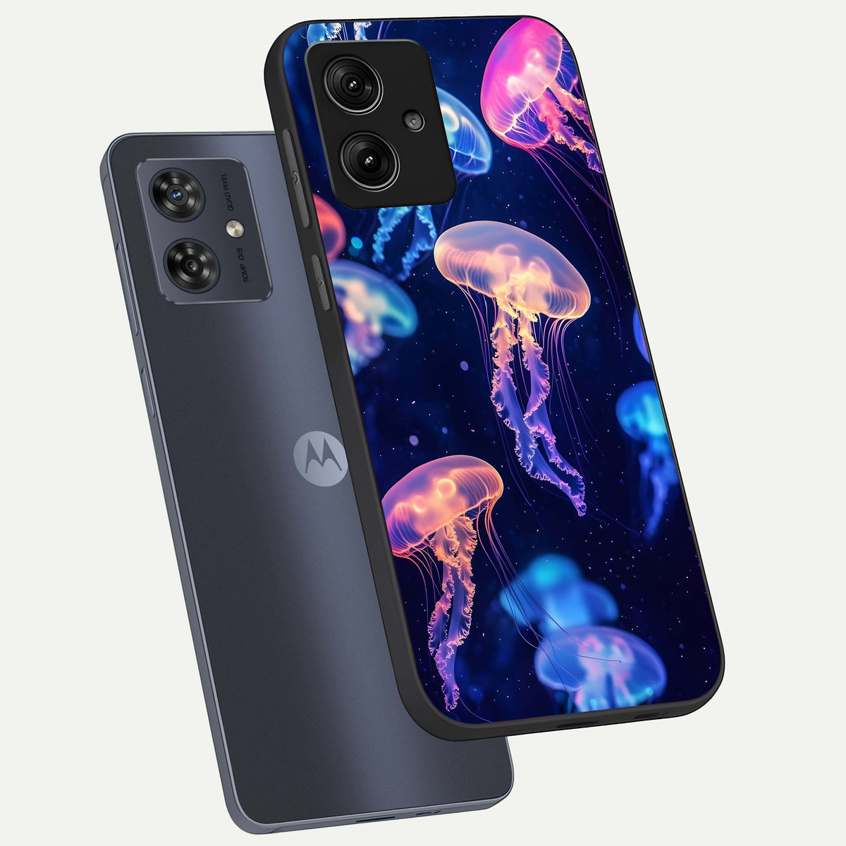  Jellyfish Pattern phone case For Moto G54 showing premium glass back cover with detailed artwork