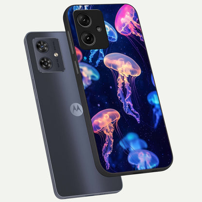  Jellyfish Pattern phone case For Moto G54 showing premium glass back cover with detailed artwork