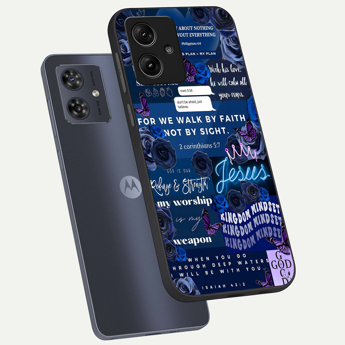  Kingdom Faith Glow phone case For Moto G54 showing premium glass back cover with detailed artwork