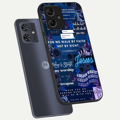  Kingdom Faith Glow phone case For Moto G54 showing premium glass back cover with detailed artwork