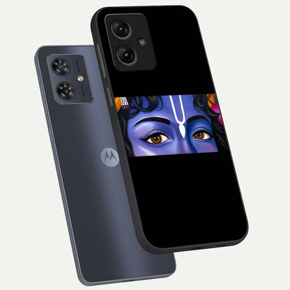  Krishna Eye phone case For Moto G54 showing premium glass back cover with detailed artwork