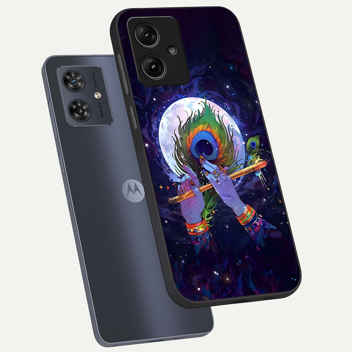  Krishna Hands Art phone case For Moto G54 showing premium glass back cover with detailed artwork