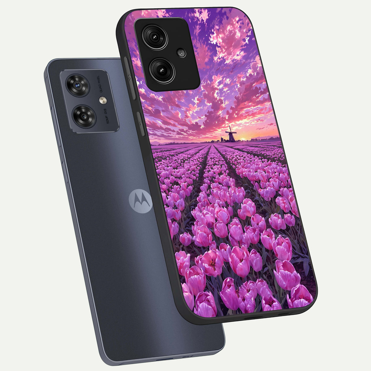  Lavender Dream Skies phone case For Moto G54 showing premium glass back cover with detailed artwork