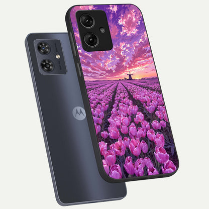  Lavender Dream Skies phone case For Moto G54 showing premium glass back cover with detailed artwork