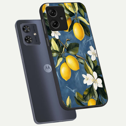  Lemon Dream Garden phone case For Moto G54 showing premium glass back cover with detailed artwork