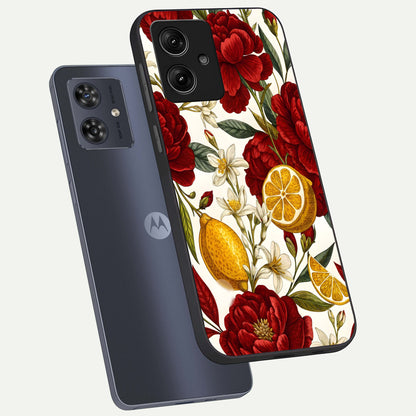  Lemon Rose Charm phone case For Moto G54 showing premium glass back cover with detailed artwork