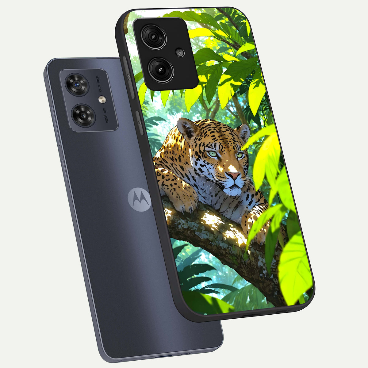  Leopard in Jungle phone case For Moto G54 showing premium glass back cover with detailed artwork