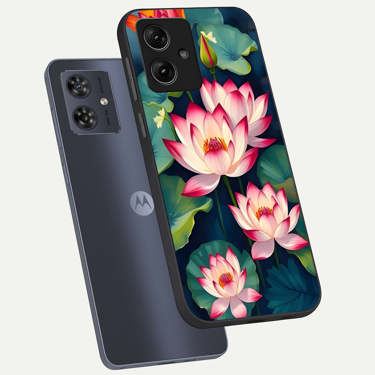  Lotus Dream Serenity phone case For Moto G54 showing premium glass back cover with detailed artwork