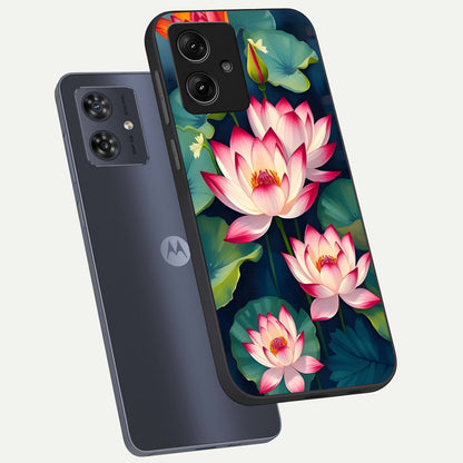  Lotus Dream Serenity phone case For Moto G54 showing premium glass back cover with detailed artwork